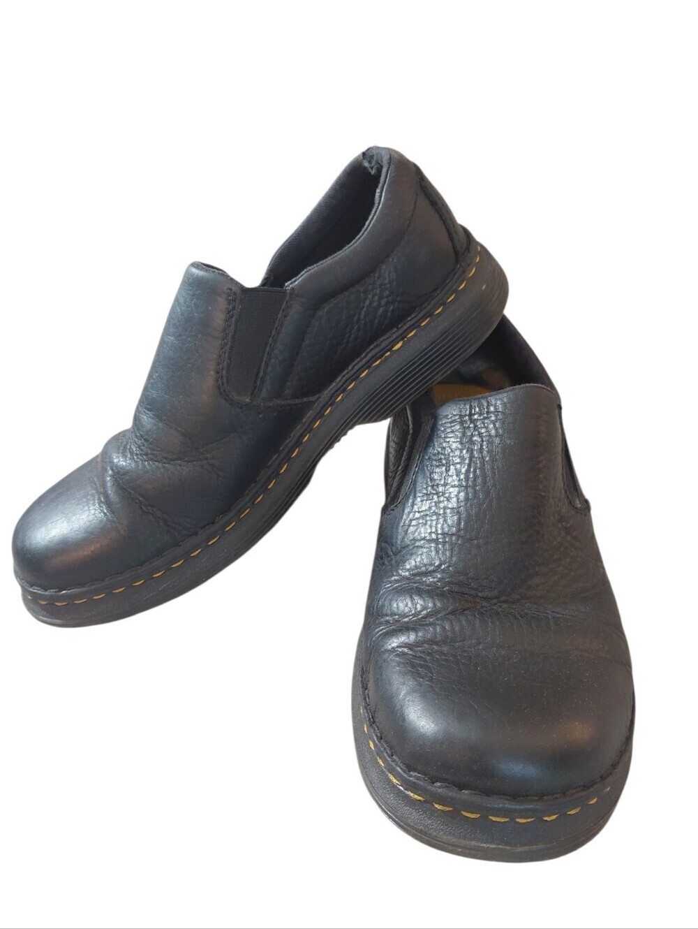 Dr. Martens Black Leather Slip-On Loafers with Yellow Stitching